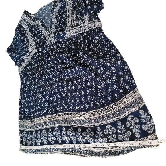 Knox Rose Womens XL Blouse Blue & White Floral Print Rayon Short Sleeve - Picture 3 of 12